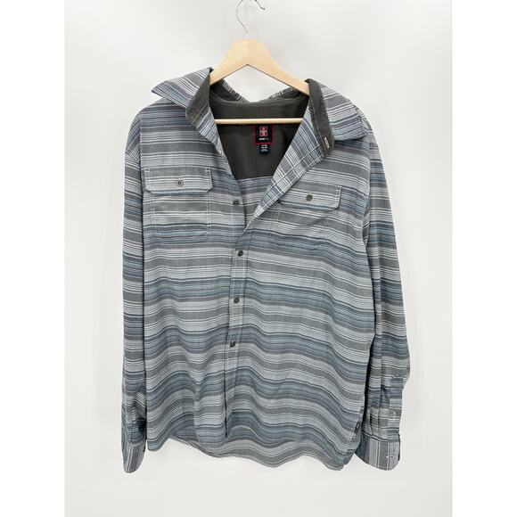 Swiss Tech Shirt Men XL Grey Stripe Long Sleeve Outdoor Button Up Flannel - Picture 1 of 10
